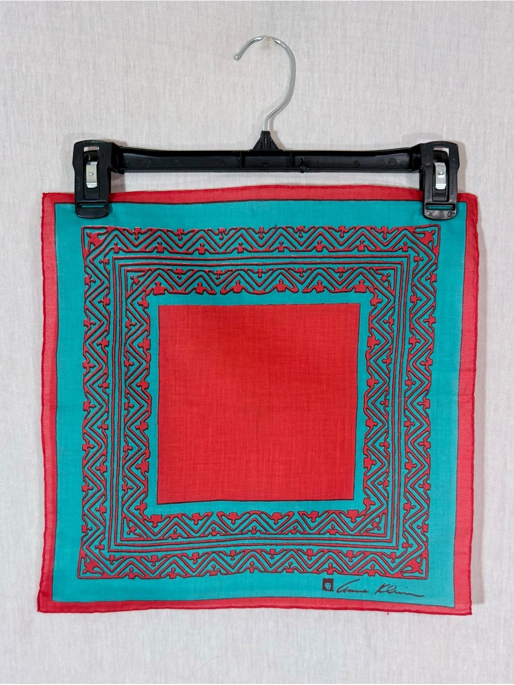 Anne Klein true vintage Red and Turquoise Geometric cotton Scarf